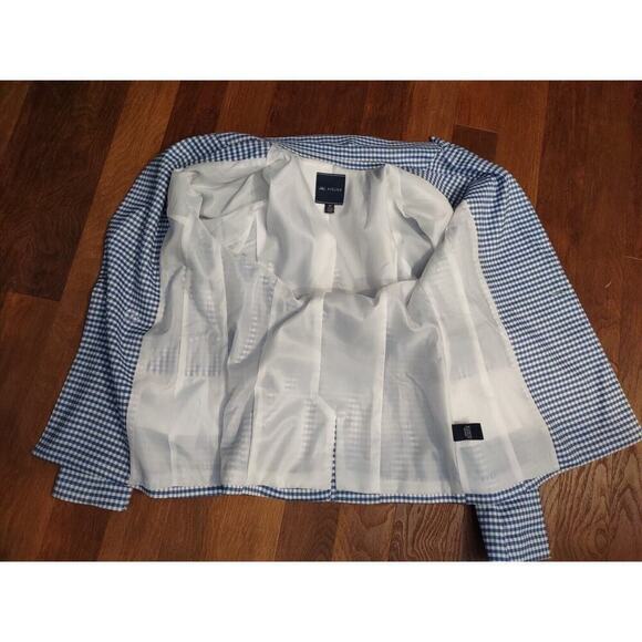 J&L Atelier Womens Small Blazer Jacket Blue White Gingham Checked Lined Classic - Picture 9 of 12